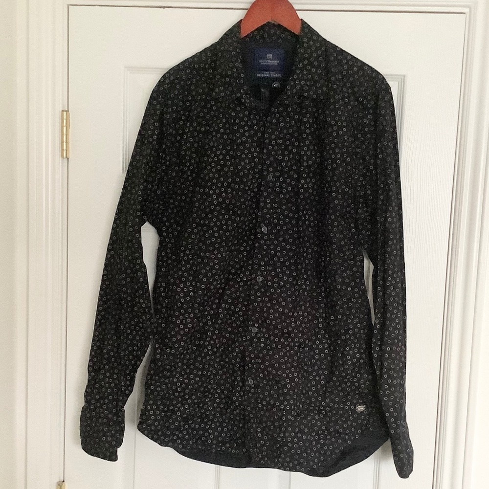 USED Mens XXL Scotch & Soda Button Down Long Sleeve Black Cotton Shirt Classic